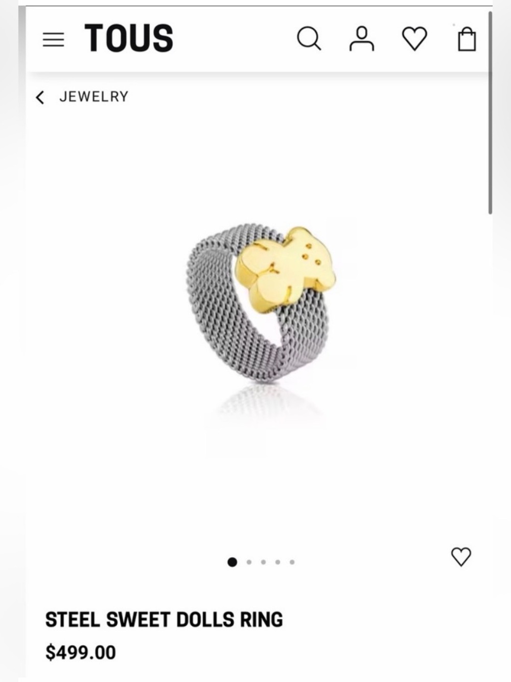 Authentic TOUS Sweet Doll ring 18k gold